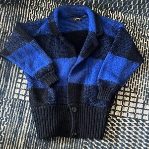 Vintage 80’s Blue Buffalo Plaid Drop Waist Cardigan Wool Size Medium